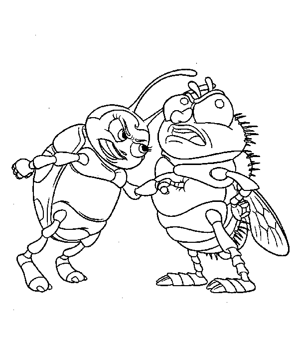 coloriage 1001 pattes duel entre coccinelle et mouche